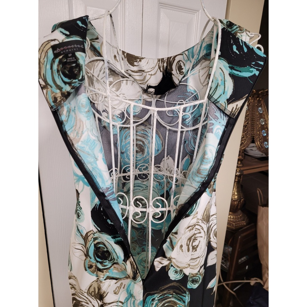 Connected Apparel Womens Floral Sheath Garden Party Spring Dress Teal Petite 8P - Picture 3 of 6